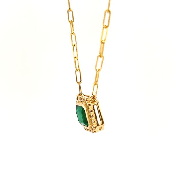 14k Yellow Gold Emerald and Diamond Halo Necklace Image 3 Arezzo Jewelers Elmwood Park, IL