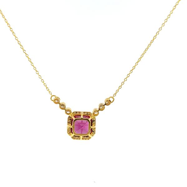 18k Yellow Gold Garnet and Diamond Halo Necklace Image 5 Arezzo Jewelers Elmwood Park, IL