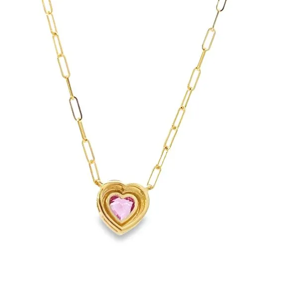 14k Yellow Gold Pink Sapphire Heart Necklace Image 4 Arezzo Jewelers Elmwood Park, IL