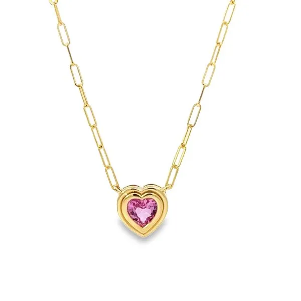 14k Yellow Gold Pink Sapphire Heart Necklace Arezzo Jewelers Elmwood Park, IL
