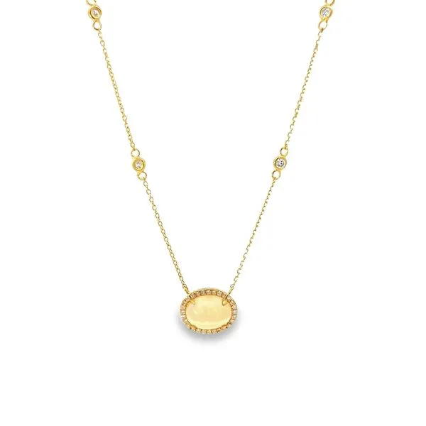 18k Yellow Gold Opal Necklace with Diamond Halo Image 2 Arezzo Jewelers Elmwood Park, IL