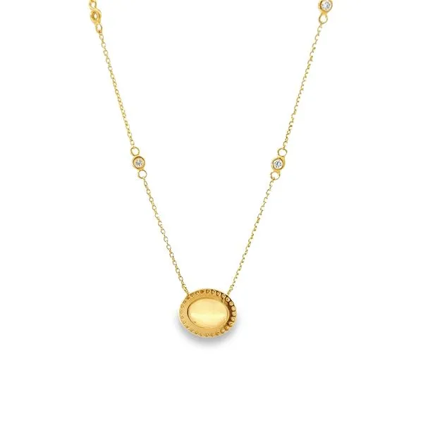 18k Yellow Gold Opal Necklace with Diamond Halo Image 4 Arezzo Jewelers Elmwood Park, IL