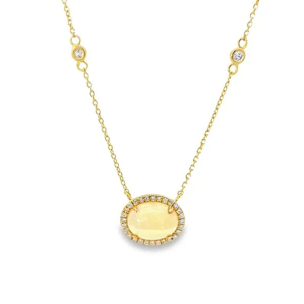18k Yellow Gold Opal Necklace with Diamond Halo Arezzo Jewelers Elmwood Park, IL