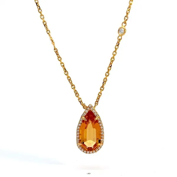 18k Yellow Gold Pear Citrine Gemstone Pendant with diamond halo Arezzo Jewelers Elmwood Park, IL