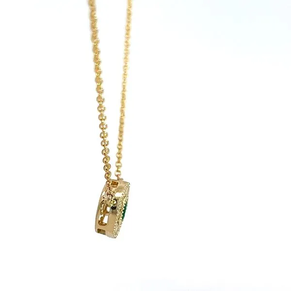 Emerald and Diamond Halo Necklace in 14K Yellow Gold Image 2 Arezzo Jewelers Elmwood Park, IL