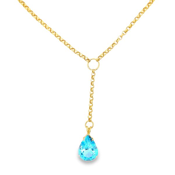 23ct Pear Blue Topaz Lariat Necklace in 14K Yellow Gold Image 3 Arezzo Jewelers Elmwood Park, IL