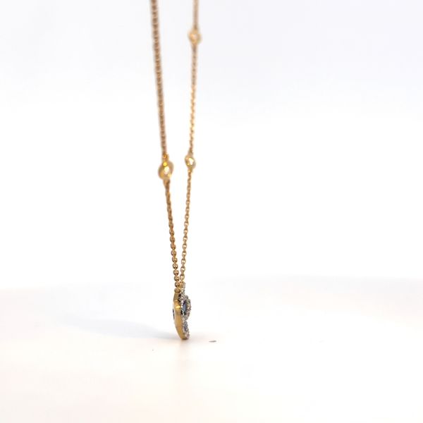 18k Yellow Gold Royal Blue Sapphire and Diamond Floral Motif Necklace Image 3 Arezzo Jewelers Elmwood Park, IL
