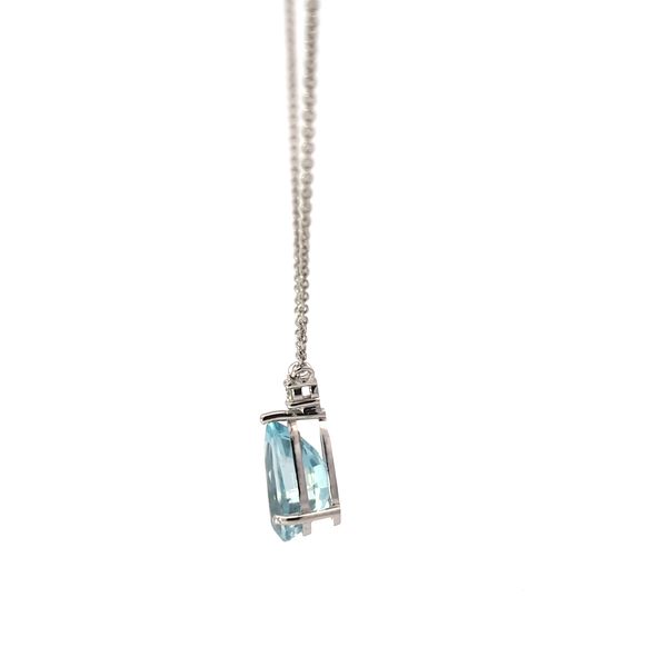 18k White Gold Pear Aquamarine Necklace with diamond accent. Image 2 Arezzo Jewelers Elmwood Park, IL