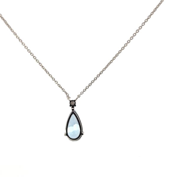 18k White Gold Pear Aquamarine Necklace with diamond accent. Image 3 Arezzo Jewelers Elmwood Park, IL