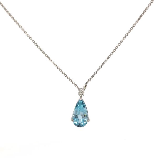 18k White Gold Pear Aquamarine Necklace with diamond accent. Arezzo Jewelers Elmwood Park, IL
