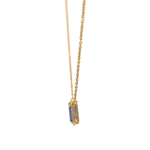 18k Yellow Gold Emerald Cut Tanzanite and Diamond Halo Necklace Image 2 Arezzo Jewelers Elmwood Park, IL