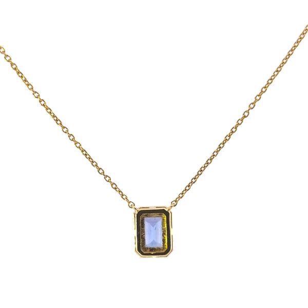 18k Yellow Gold Emerald Cut Tanzanite and Diamond Halo Necklace Image 3 Arezzo Jewelers Elmwood Park, IL
