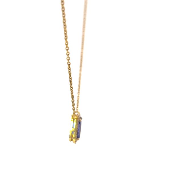 18k Yellow Gold Emerald Cut Tanzanite and Diamond Halo Necklace Image 4 Arezzo Jewelers Elmwood Park, IL