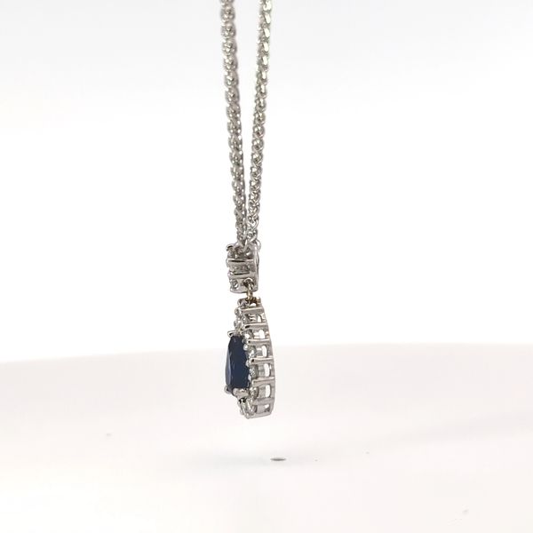Pear-Shaped Sapphire & Diamond Halo Pendant in 14K White Gold Image 2 Arezzo Jewelers Elmwood Park, IL