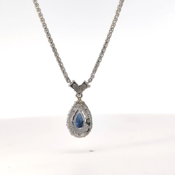 Pear-Shaped Sapphire & Diamond Halo Pendant in 14K White Gold Image 3 Arezzo Jewelers Elmwood Park, IL