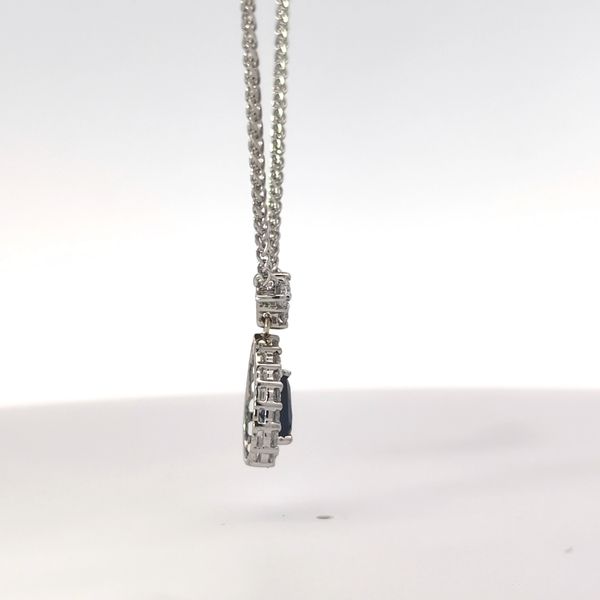 Pear-Shaped Sapphire & Diamond Halo Pendant in 14K White Gold Image 4 Arezzo Jewelers Elmwood Park, IL