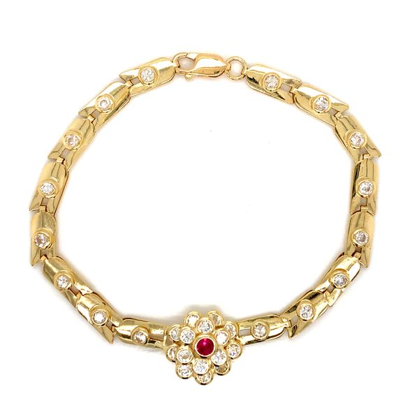 14k Yellow Gold CZ Flower Bracelet Arezzo Jewelers Elmwood Park, IL