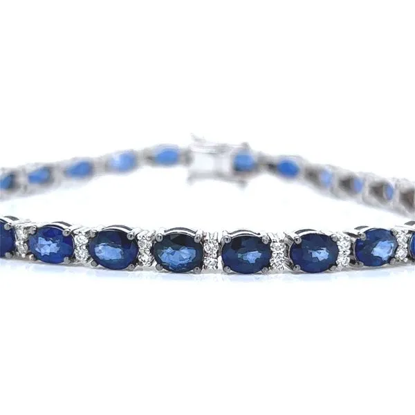 18k White Gold Natural Sapphire and Diamond Tennis Bracelet Image 3 Arezzo Jewelers Elmwood Park, IL