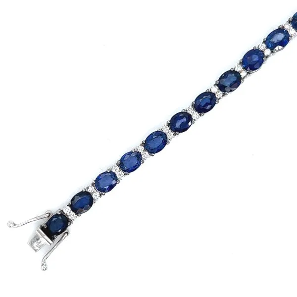 18k White Gold Natural Sapphire and Diamond Tennis Bracelet Image 4 Arezzo Jewelers Elmwood Park, IL