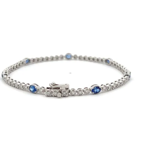18k White Gold Sapphire & Diamond Tennis Bracelet Image 5 Arezzo Jewelers Elmwood Park, IL