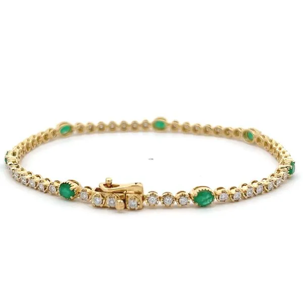 18k Yellow Gold Emerald & Diamond Tennis Bracelet Image 5 Arezzo Jewelers Elmwood Park, IL