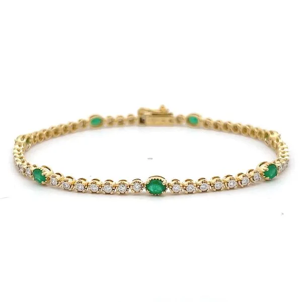 18k Yellow Gold Emerald & Diamond Tennis Bracelet Arezzo Jewelers Elmwood Park, IL