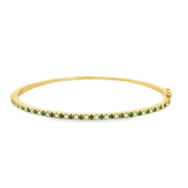 18k Yellow Gold Tsavorite & Diamond Bangle Bracelet Image 2 Arezzo Jewelers Elmwood, IL