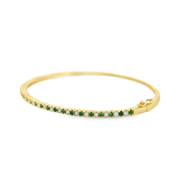18k Yellow Gold Tsavorite & Diamond Bangle Bracelet Image 3 Arezzo Jewelers Elmwood, IL