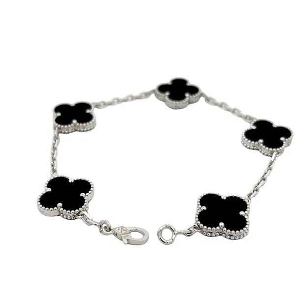 18K White Gold Five Station Black Alhambra Bracelet Image 3 Arezzo Jewelers Elmwood Park, IL