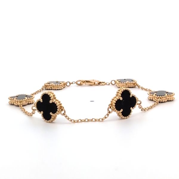 Sweet Vintage Alhambra Five Station Black Onyx Bracelet - 18k Yellow Gold Image 2 Arezzo Jewelers Elmwood Park, IL
