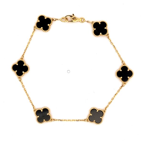 Sweet Vintage Alhambra Five Station Black Onyx Bracelet - 18k Yellow Gold Arezzo Jewelers Elmwood Park, IL