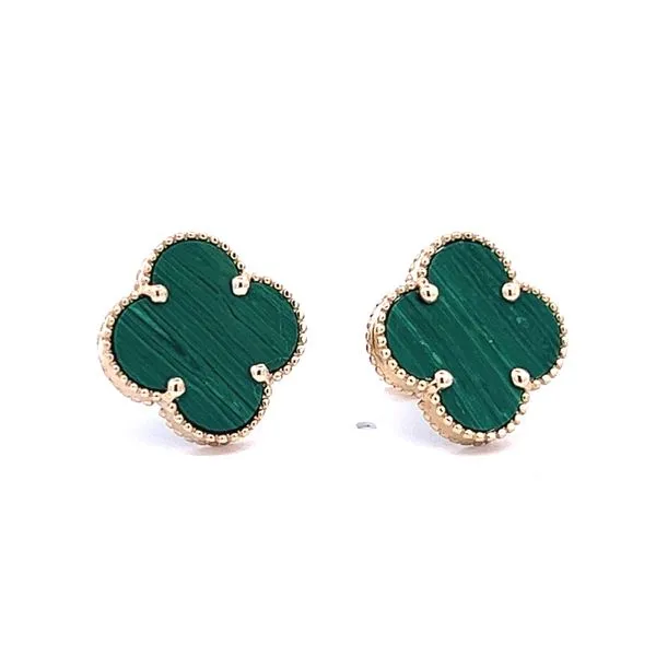 14k Yellow Gold Designer Green Malachite Stud Earrings Image 2 Arezzo Jewelers Elmwood Park, IL
