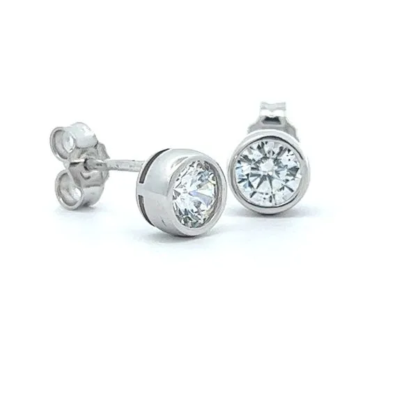 14k White Gold 6.5mm Round CZ Stud Earrings Image 2 Arezzo Jewelers Elmwood Park, IL
