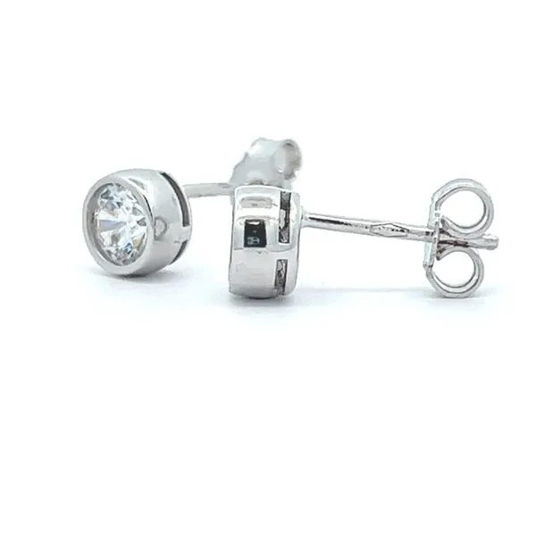 14k White Gold 6.5mm Round CZ Stud Earrings Image 3 Arezzo Jewelers Elmwood Park, IL