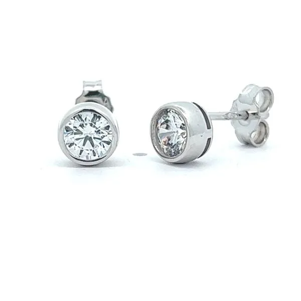 14k White Gold 6.5mm Round CZ Stud Earrings Arezzo Jewelers Elmwood Park, IL