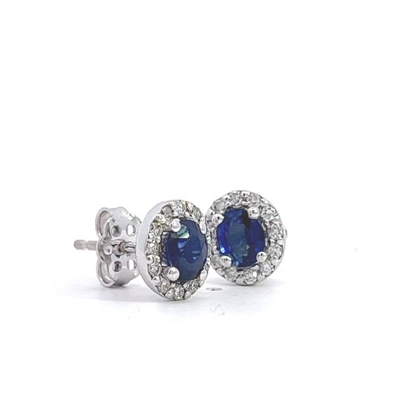 18k White Gold Sapphires and Diamonds Halo Earrings Image 2 Arezzo Jewelers Elmwood Park, IL