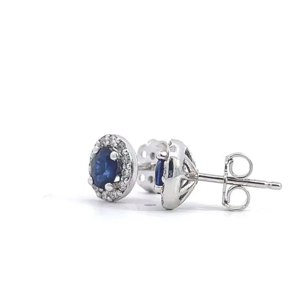 18k White Gold Sapphires and Diamonds Halo Earrings Image 3 Arezzo Jewelers Elmwood Park, IL