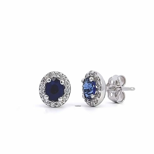 18k White Gold Sapphires and Diamonds Halo Earrings Arezzo Jewelers Elmwood Park, IL