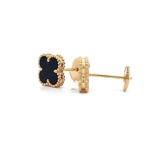 18K Yellow Gold Black Mini Alhambra Stud Earrings Image 3 Arezzo Jewelers Elmwood Park, IL