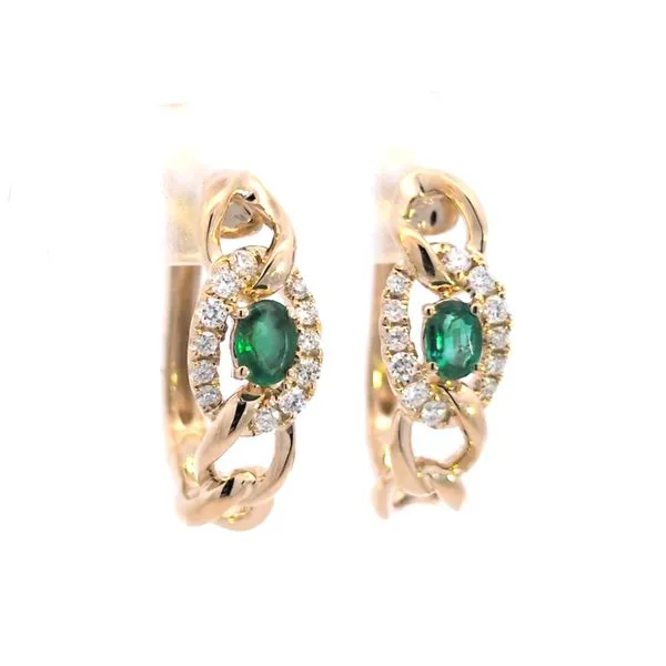 14K Yellow Gold Emerald & Diamond Huggie Earrings – 0.48ctw Image 2 Arezzo Jewelers Elmwood Park, IL
