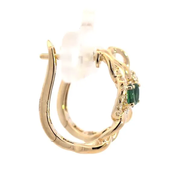 14K Yellow Gold Emerald & Diamond Huggie Earrings – 0.48ctw Image 3 Arezzo Jewelers Elmwood Park, IL