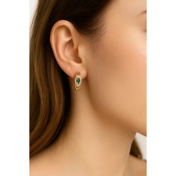 14K Yellow Gold Emerald & Diamond Huggie Earrings – 0.48ctw Image 4 Arezzo Jewelers Elmwood Park, IL