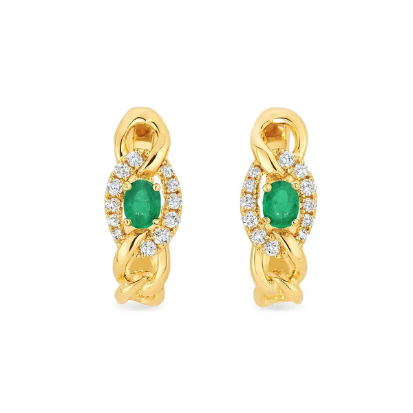 14K Yellow Gold Emerald & Diamond Huggie Earrings – 0.48ctw Arezzo Jewelers Elmwood Park, IL