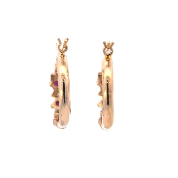 14 Karat Yellow Gold Ruby and Diamond Hoop Earrings Image 3 Arezzo Jewelers Elmwood Park, IL