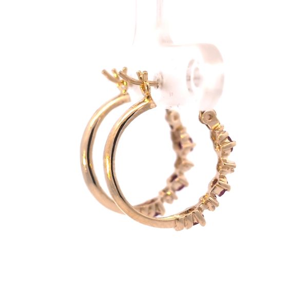 14 Karat Yellow Gold Ruby and Diamond Hoop Earrings Image 4 Arezzo Jewelers Elmwood Park, IL