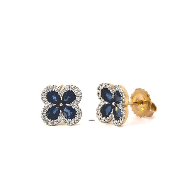 Royal Blue Sapphire Clover Stud Earrings in 18k Yellow Gold Arezzo Jewelers Elmwood Park, IL