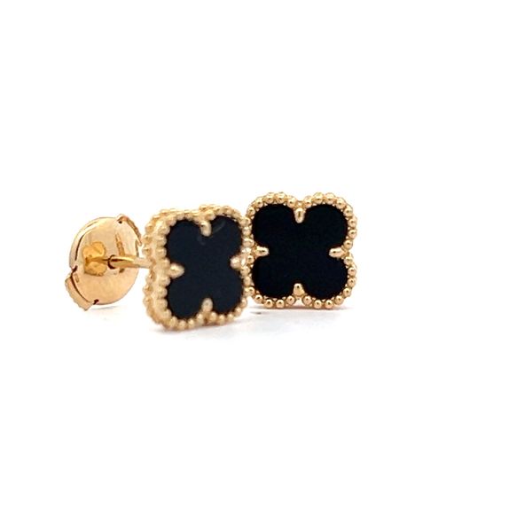 18K Yellow Gold Black Mini Alhambra Stud Earrings Image 2 Arezzo Jewelers Elmwood Park, IL