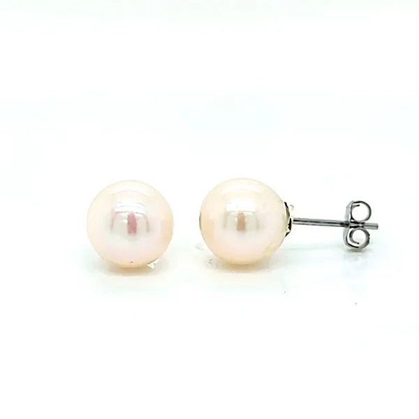 14k White Gold 7.5mm Akoya Pearl Stud Earrings Arezzo Jewelers Elmwood Park, IL