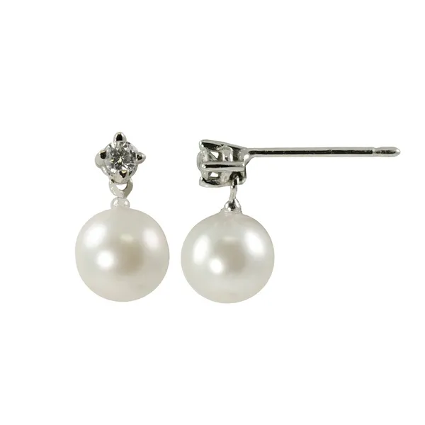 6mm Akoya Pearl and Diamond Dangle Earrings Arezzo Jewelers Elmwood Park, IL
