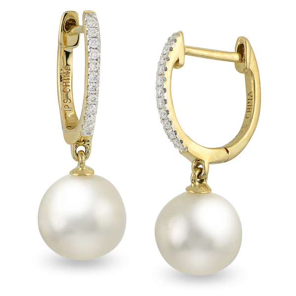 8mm AA Fresh Water Pearl and Diamond Dangle Earrings Arezzo Jewelers Elmwood Park, IL